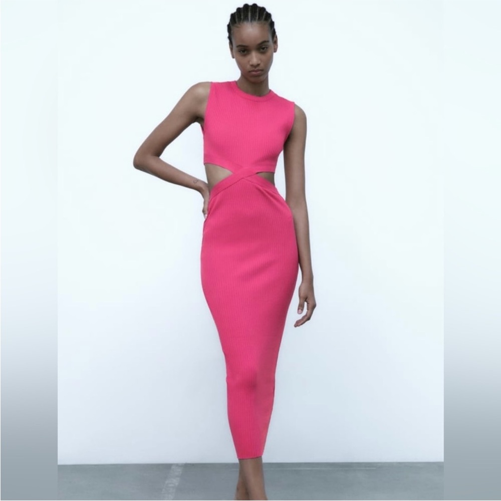 ZARA Pink Midi Dress with side cutouts size Small